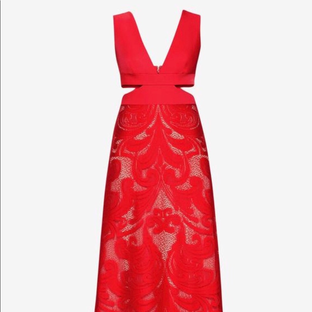 BCBGMAXAZRIA Red Marilyne Cutout Lace Gown Formal
